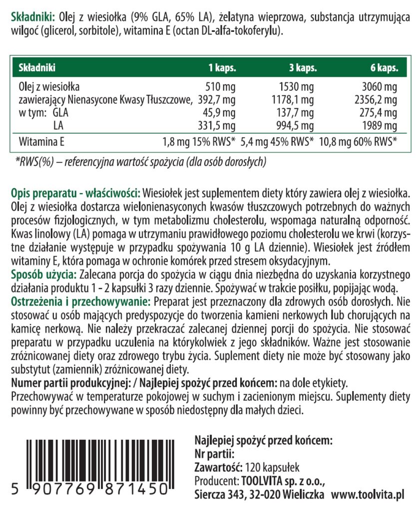 OLEJ Z WIESIOŁKA | 120 kapsułek – zdjęcie 3