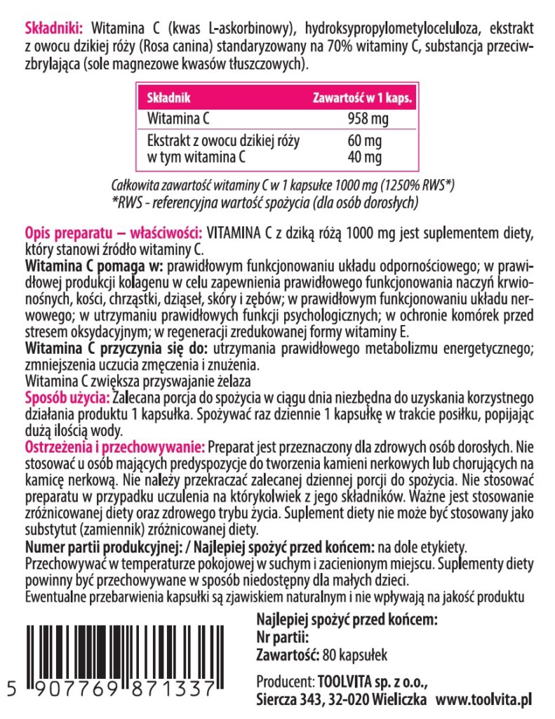 WITAMINA C Z DZIKĄ RÓŻĄ | 80 kapsułek – zdjęcie 3