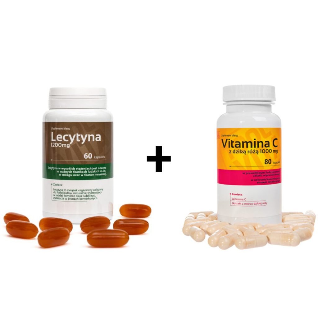 LECYTYNA 1200 MG | 60 kapsułek + WITAMINA C Z DZIKĄ RÓŻĄ | 80 kapsułek – zdjęcie 1