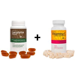 LECYTYNA 1200 MG | 60 kapsułek + WITAMINA C Z DZIKĄ RÓŻĄ | 80 kapsułek